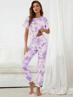 DADX Women Ombre/Dyed Purple Top & Pyjama Set
