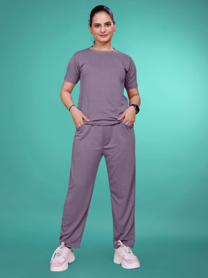 SAKARMAA Women Solid Purple Top & Pyjama Set