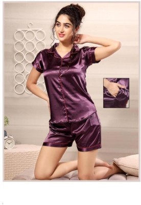 KV2 Women Self Design Purple Top & Shorts Set