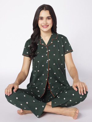 Beebelle Women Printed Green Shirt & Pyjama set