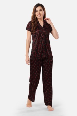 Romaisa Women Printed Black Shirt & Pyjama set