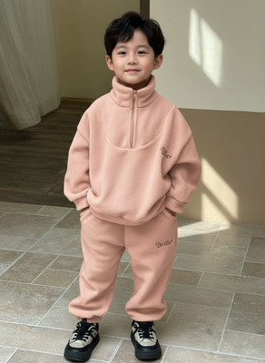 Stem Rope Boys & Girls Solid Pink Night Suit Set