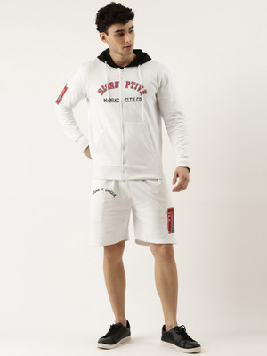 MANIAC Men Printed White Night Suit Set