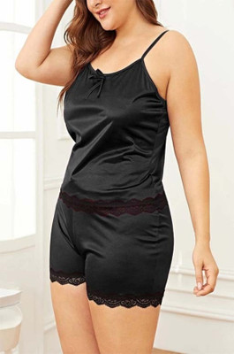 SHOUNAK Women Solid Black Top & Shorts Set