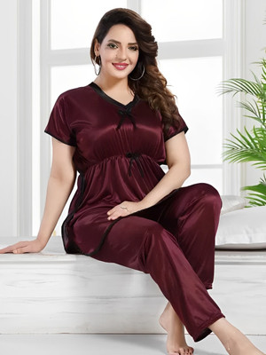 LRT Women Solid Brown Top & Pyjama Set