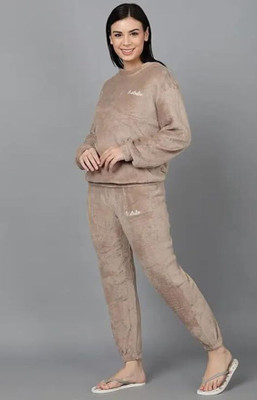 PAISO Women Solid Brown Night Suit Set