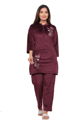 SAS Collections 06 Women Embroidered Maroon Night Suit Set