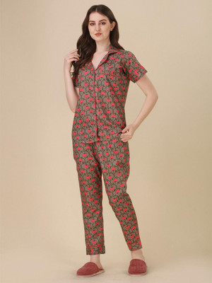zyolowear Girls Printed Red Night Suit Set
