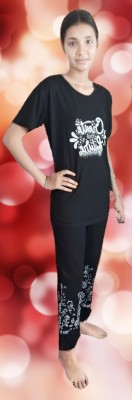 SP FASHION Women Printed Black Top & Pyjama Set