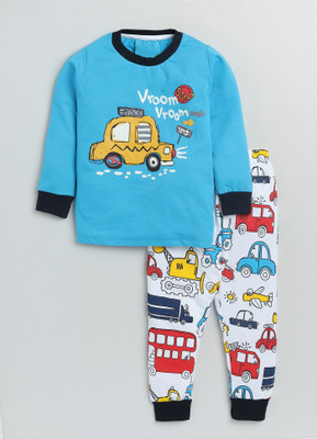 Lazy Shark Boys Printed Blue Night Suit Set