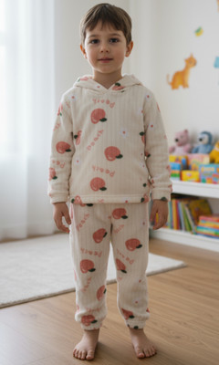 Keenuu Kids Nightwear Boys & Girls Solid Fleece Blend(White Pack of 1)
