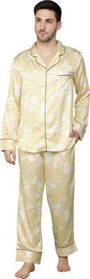 Wear We Met Men Abstract Yellow Shirt & Pyjama set