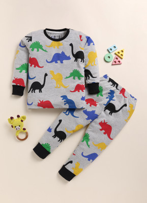 Lazy Shark Boys Printed Grey Night Suit Set