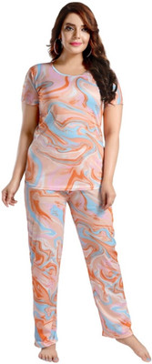 Qunity Women Printed Pink Night Suit Set