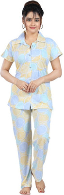 Qunity Women Printed Yellow Night Suit Set