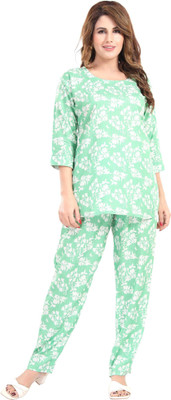 TriShade Women Printed Green Shirt & Pyjama set