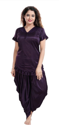 AELY SHINE Women Solid Purple Top & Pyjama Set