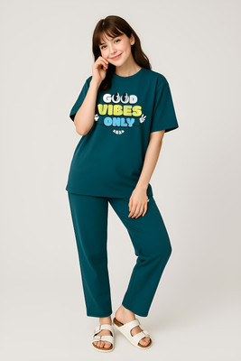 Shonisha Women Printed Blue Top & Pyjama Set