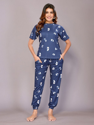 HouseOfCommon Women Printed Blue Night Suit Set