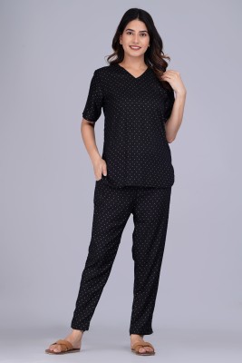 KALAVISHA Women Printed Black Top & Pyjama Set