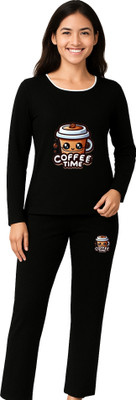 Xivir Women Printed Dark Blue Shirt & Pyjama set