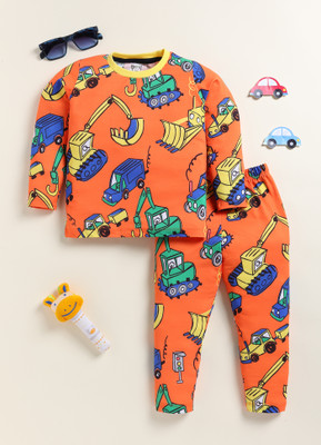 Lazy Shark Boys Printed Orange Night Suit Set