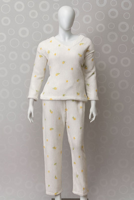 Ruhani Fashion Women Ombre/Dyed Yellow, White Night Suit Set