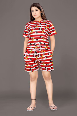 FASHIONGRAB Women Printed Black Top & Shorts Set