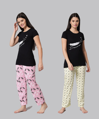 Fit N Fame Women Printed Multicolor Top & Pyjama Set