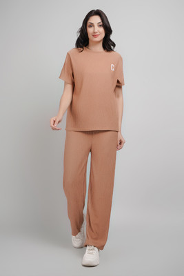 Lugo Women Solid Brown Night Suit Set