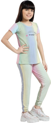 COZYKUDOS Girls Ombre/Dyed Multicolor Top & Pyjama Set