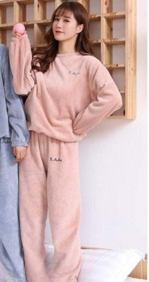 PKF Women Solid Pink Night Suit Set