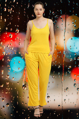 The Unicharm Women Solid Yellow Top & Pyjama Set