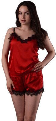 Mixopia Women Self Design Red Top & Shorts Set