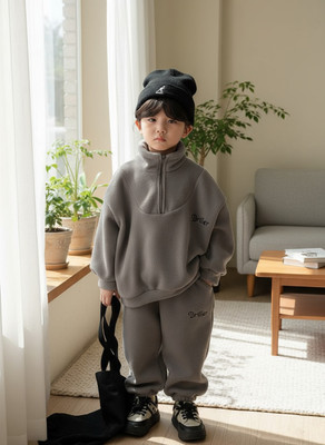Lugo Boys & Girls Self Design Grey Night Suit Set