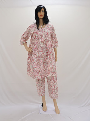 Saras Aajeevika Women Printed Pink Night Suit Set