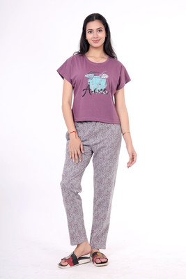 Clint Women Solid Purple Night Suit Set