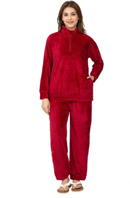 SIDLY PIDLY Women Solid Maroon Night Suit Set