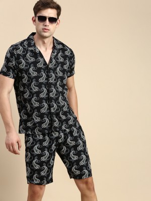 Showoff Men Printed Black Night Suit Set