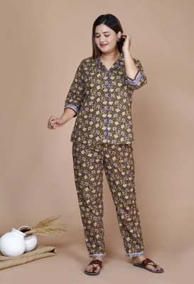 jaipzz apparels Women Printed Brown Night Suit Set