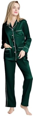 Bella Babe by SK Women Solid Dark Green Night Suit Set