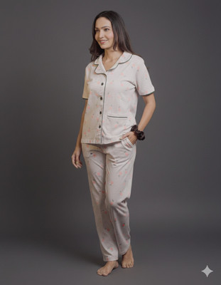 Mizan Trendz Women Printed Grey Shirt & Pyjama set