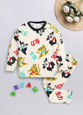 Lazy Shark Boys Printed Yellow Night Suit Set