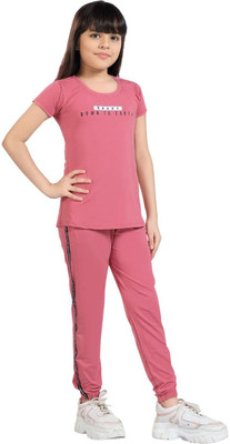 COZYKUDOS Girls Self Design Pink Top & Pyjama Set