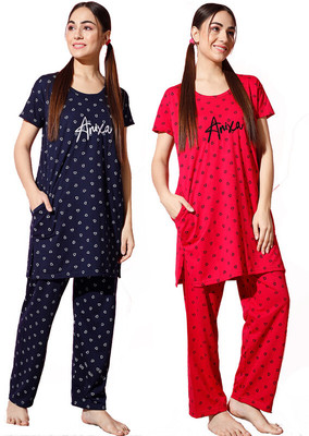 Trendy World Women Printed Multicolor Night Suit Set