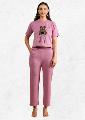METRONAUT Women Animal Print Pink Night Suit Set