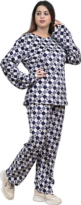 YGDEAL Women Checkered Light Blue Night Suit Set