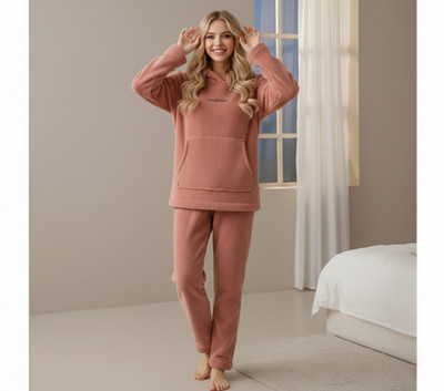 TIARA WORLD Women Self Design Red Night Suit Set