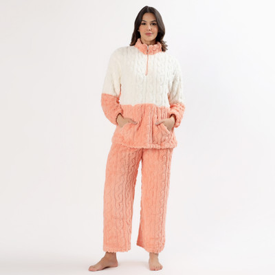 PQN PARTY QUEEN Women Self Design White, Orange Night Suit Set