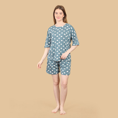 NaughTiee Women Abstract Grey Top & Shorts Set